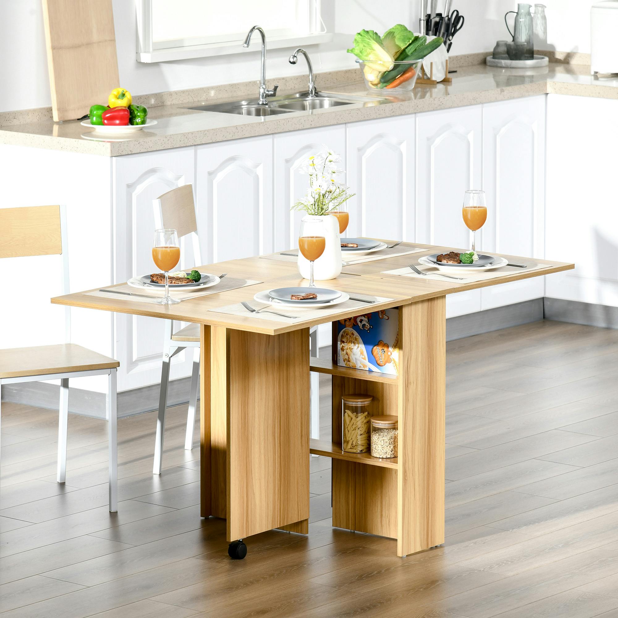 Mesa de Comedor Plegable con Ruedas Estante para Cocina Salón