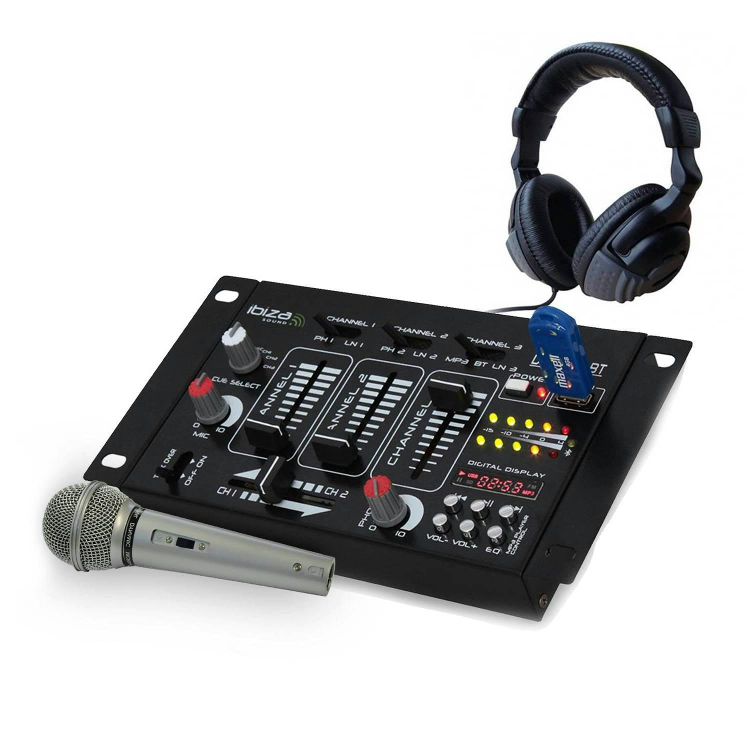 Pack dj sono table de mixage usb bluetooth ibiza sound mix500-bt +