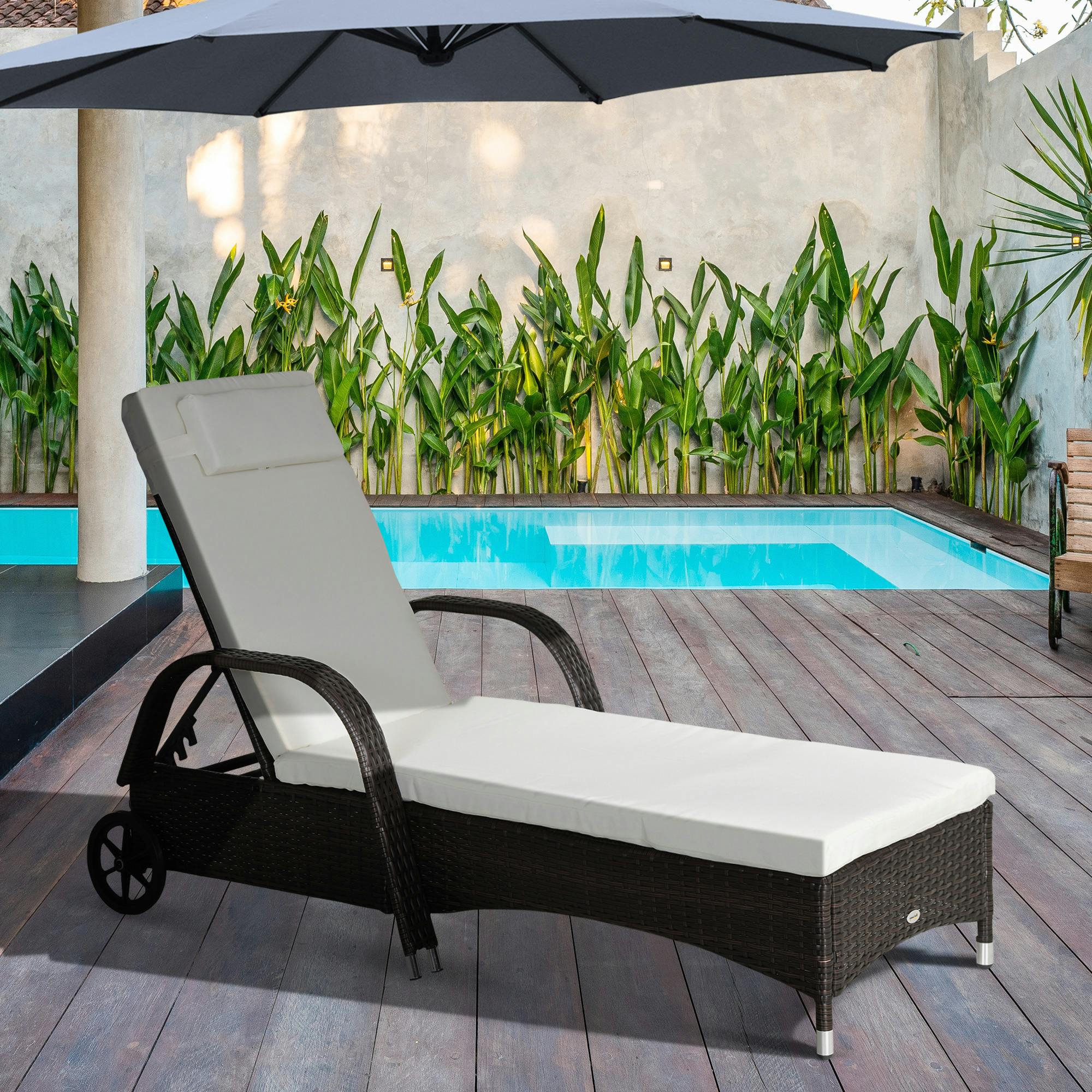 Tumbona plegable con ruedas para exteriores, tumbona reclinable, cama para  tomar el sol, tela duradera, marco de aluminio resistente, 7 posiciones de