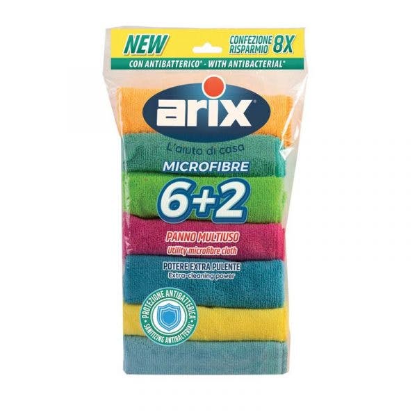 ARIX 8 Panni microfibra color 30x30cm con trattamento Antibatterico