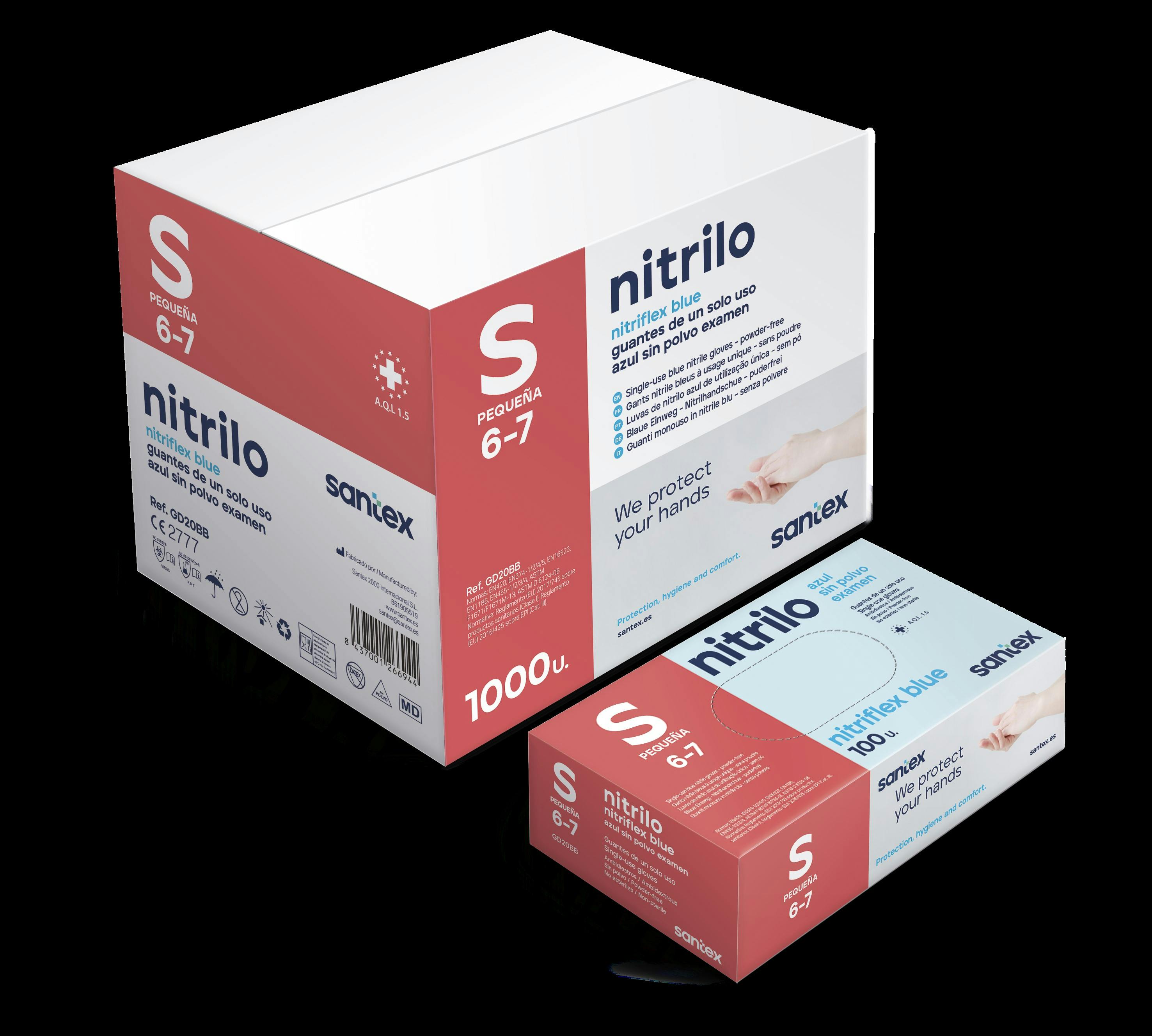 Guantes de nitrilo azul sin polvo Flash SANTEX (caja 100 unidades)