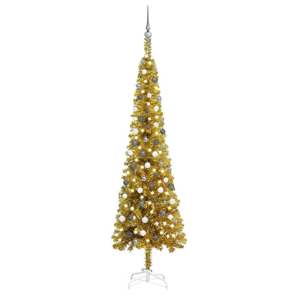 Schlanker Weihnachtsbaum mit LEDs & Kugeln Golden 240 cm MAKRO