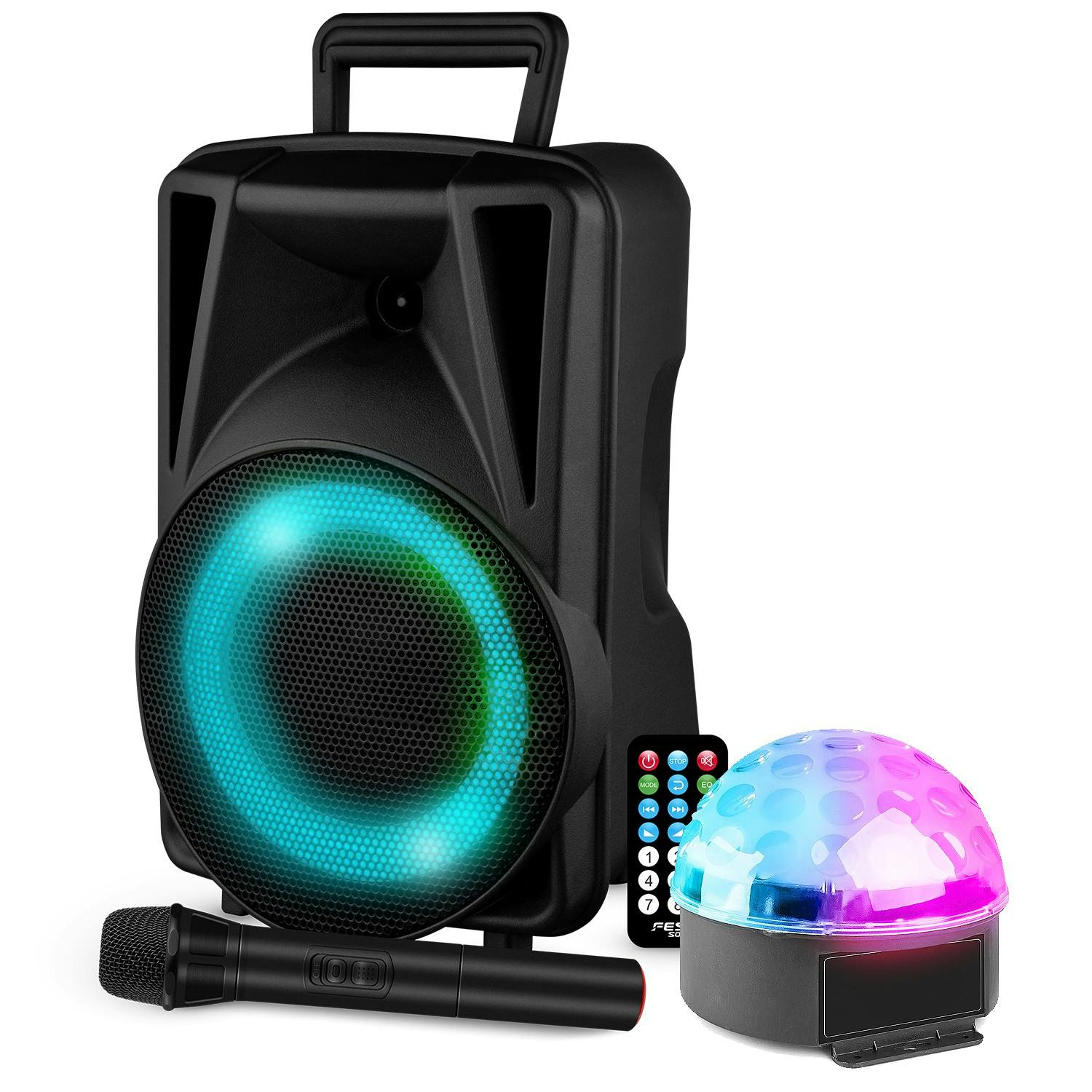 Enceinte karaoke sono dj koolstar autonome mobile sur batterie 8 - 200w -  usb-bluetooth-sd + micro + tel + ampoule diams-3led - Conforama
