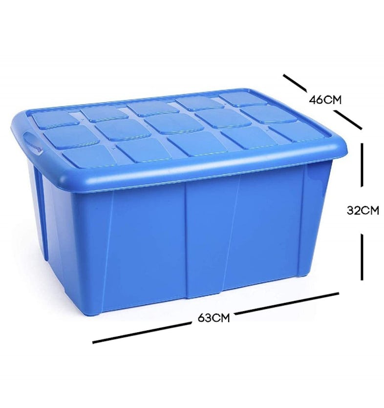 Caja plástica de almacenamiento azul de 60 litros con tapa y asa Nro 18
