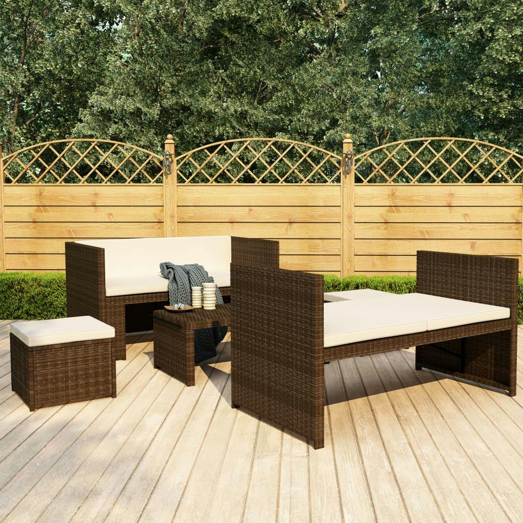 vidaXL 5tlg. GartenLoungeSet mit Auflagen Poly Rattan