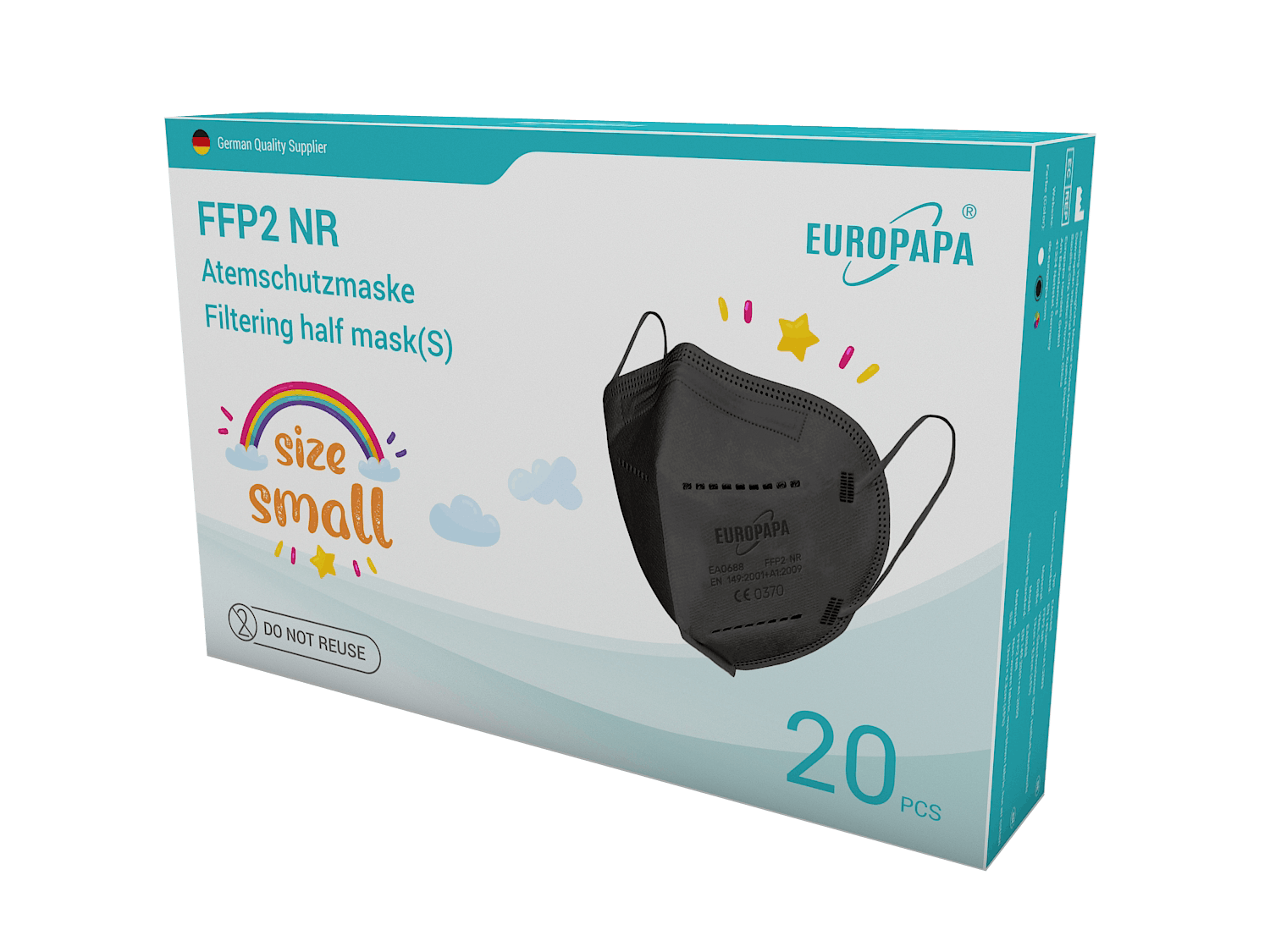 EUROPAPA 20x FFP2 Kleine Schwarz Masken 5-Lagen Einzelnverpackt CE ...