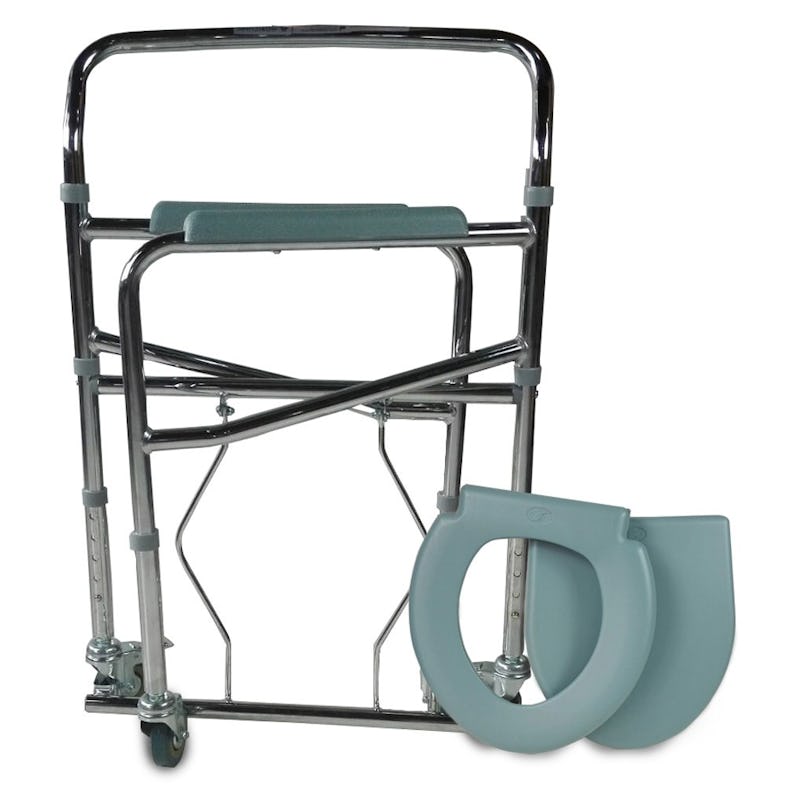 WC pórtatil plegable con altura regulable y ruedas.