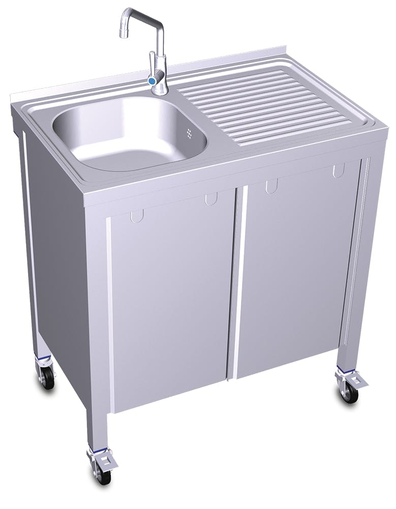 Fregadero portátil automático agua fría con cubeta a la izquierda