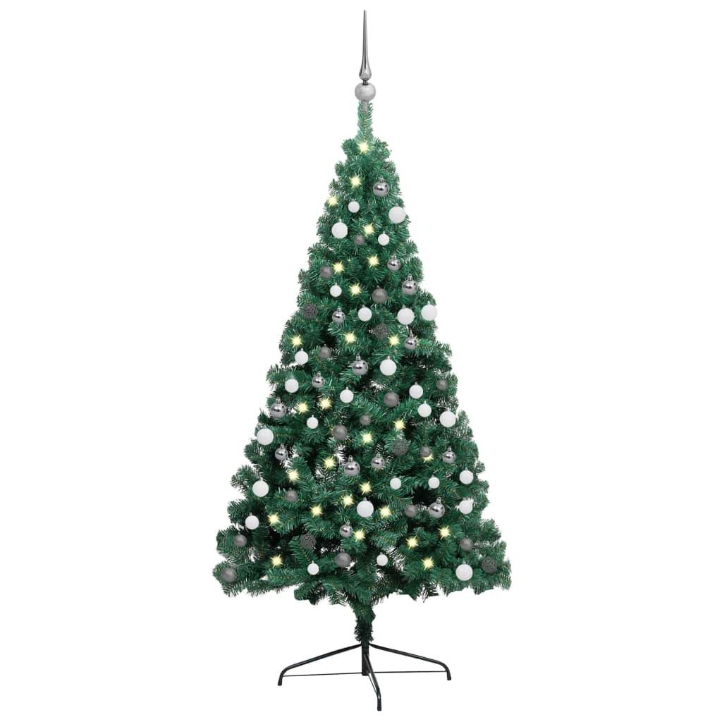Künstlicher Halber Weihnachtsbaum mit LEDs & Kugeln Grün 210 cm METRO