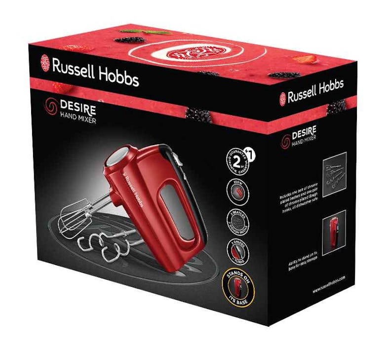 Russell Hobbs Batteur Electrique Cuisine [Design premium] Noir Mat (2  Fouets Hélice, 2 Crochets Pétrin, 5 Vitesses, Turbo, Ergonomique, 350W