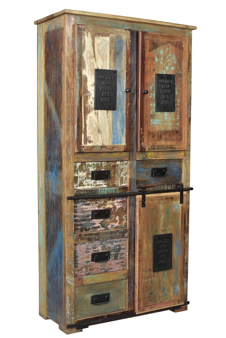SIT Möbel Schrank aus recyceltem Altholz mit Metall | natur-bunt | B 90 x T  40 x H 180 cm | 11304-98 | Serie JUPITER | METRO Marktplatz