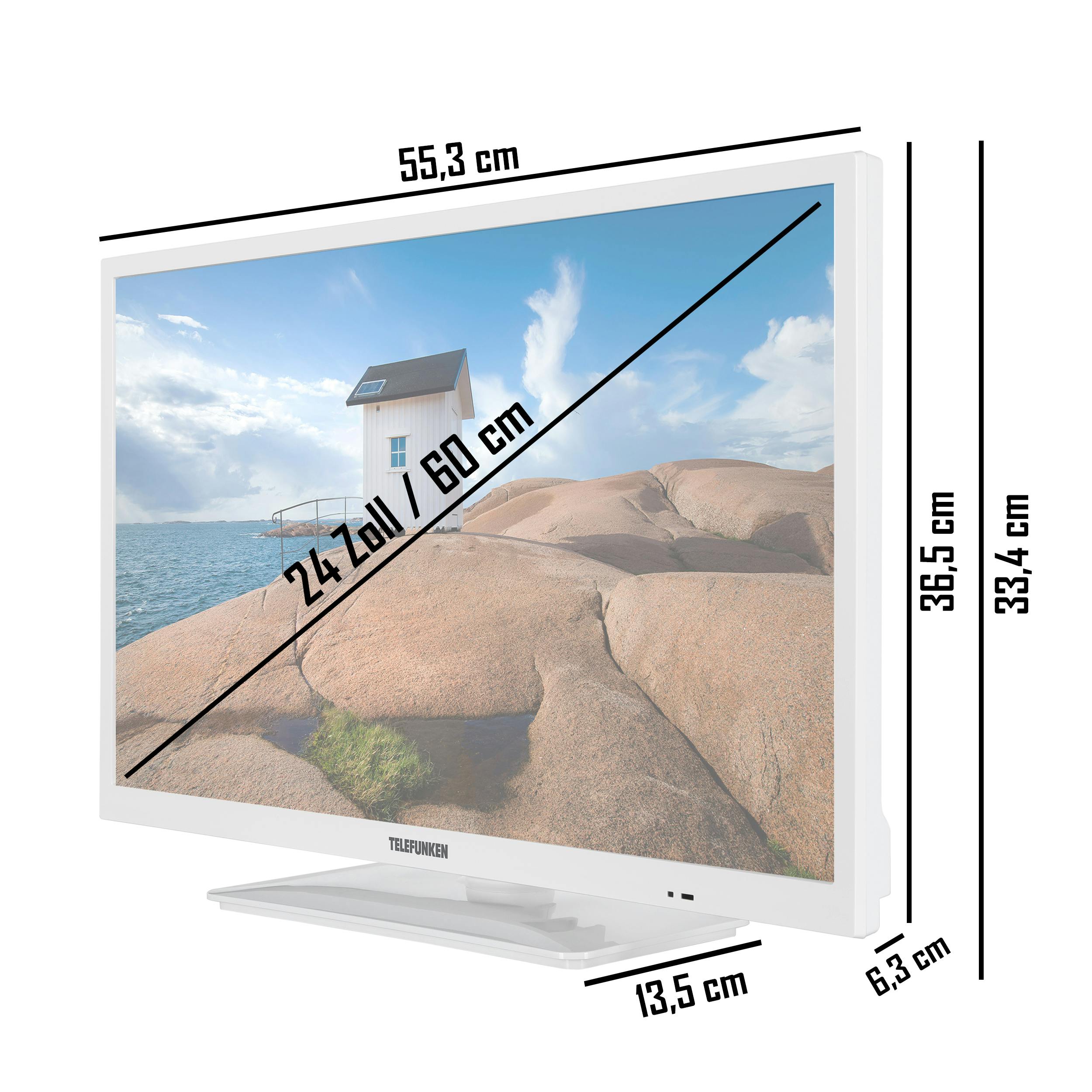 Telefunken XH24SN550MV-W 24 Zoll Fernseher | HD+ HDR, TV inkl. 6 METRO - 12 / Ready, Volt) Monate (HD Smart Marktplatz