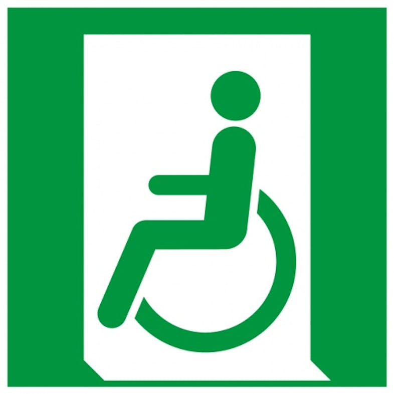 Aufkleber I Rettungszeichen Rettungsweg Rollstuhlfahrer links, Folie,  selbstklebend, 200x200mm, ISO 7010