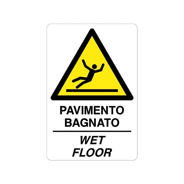 cartello in pvc rigido sp.1 mm 210x297 pavimento bagnato wet floor con  simbolo pericolo