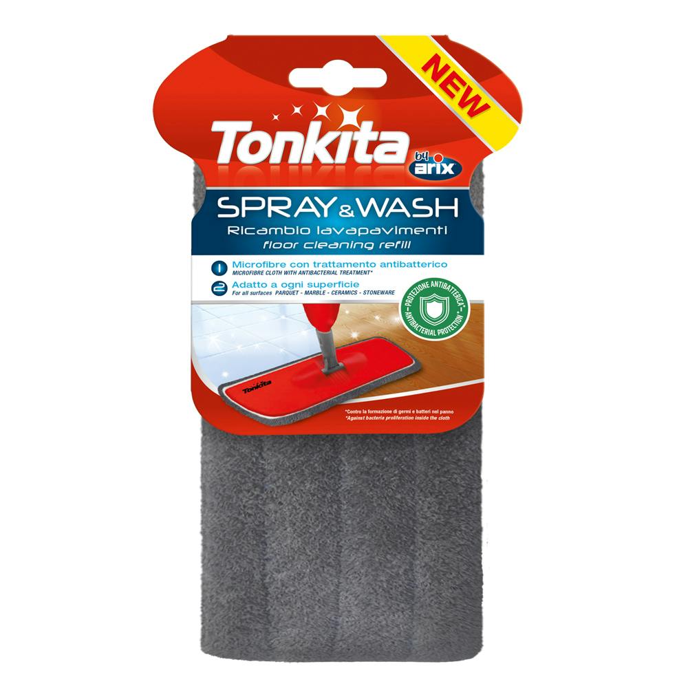 Tonkita Spray & Wash Ricambio lavapavimenti in microfibra 40x14 con  trattamento antibatterico grigio