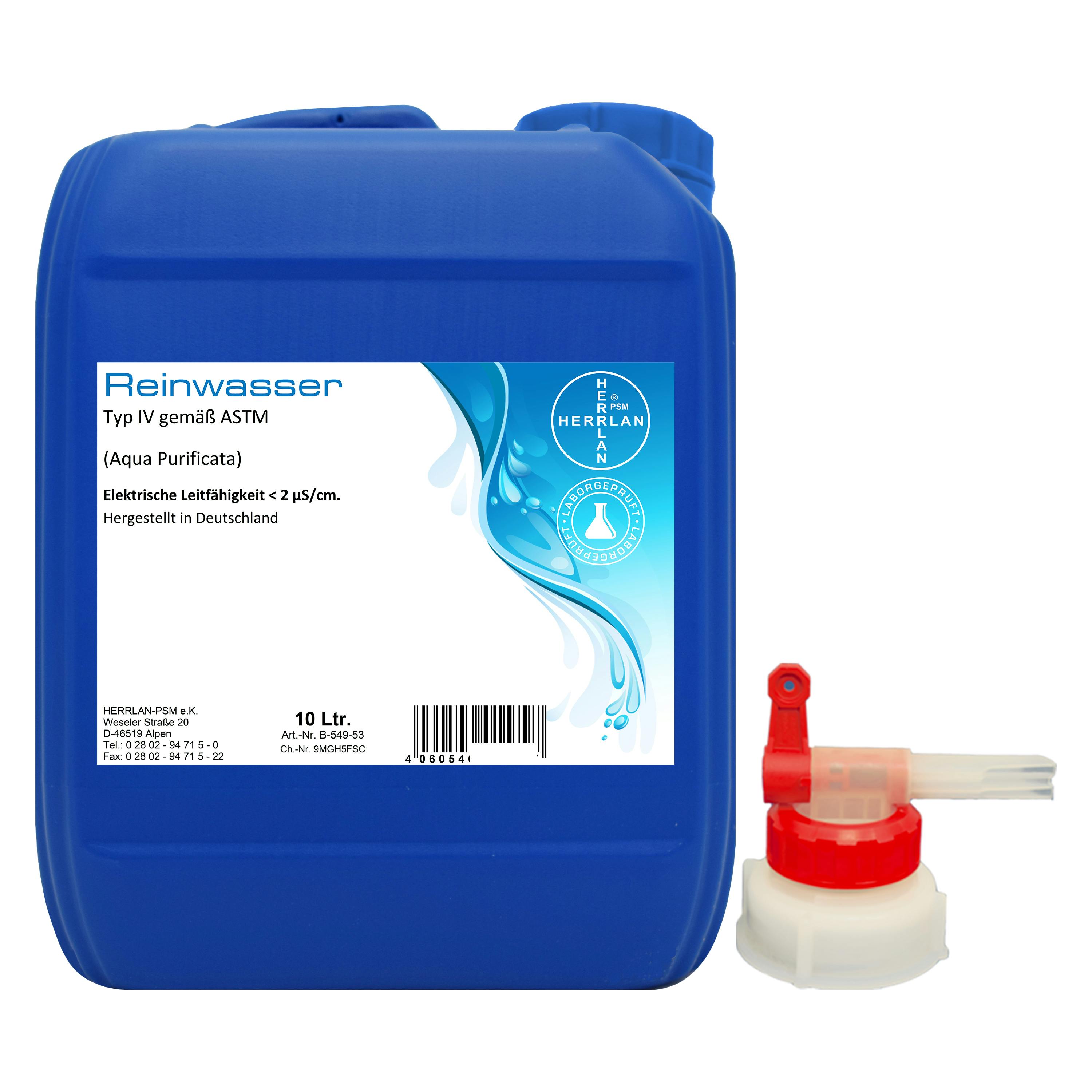 Reinwasser AQUA PURIFICATA destilliertes Wasser 10 Liter Kanister inkl. 1 x AGH I HERRLAN