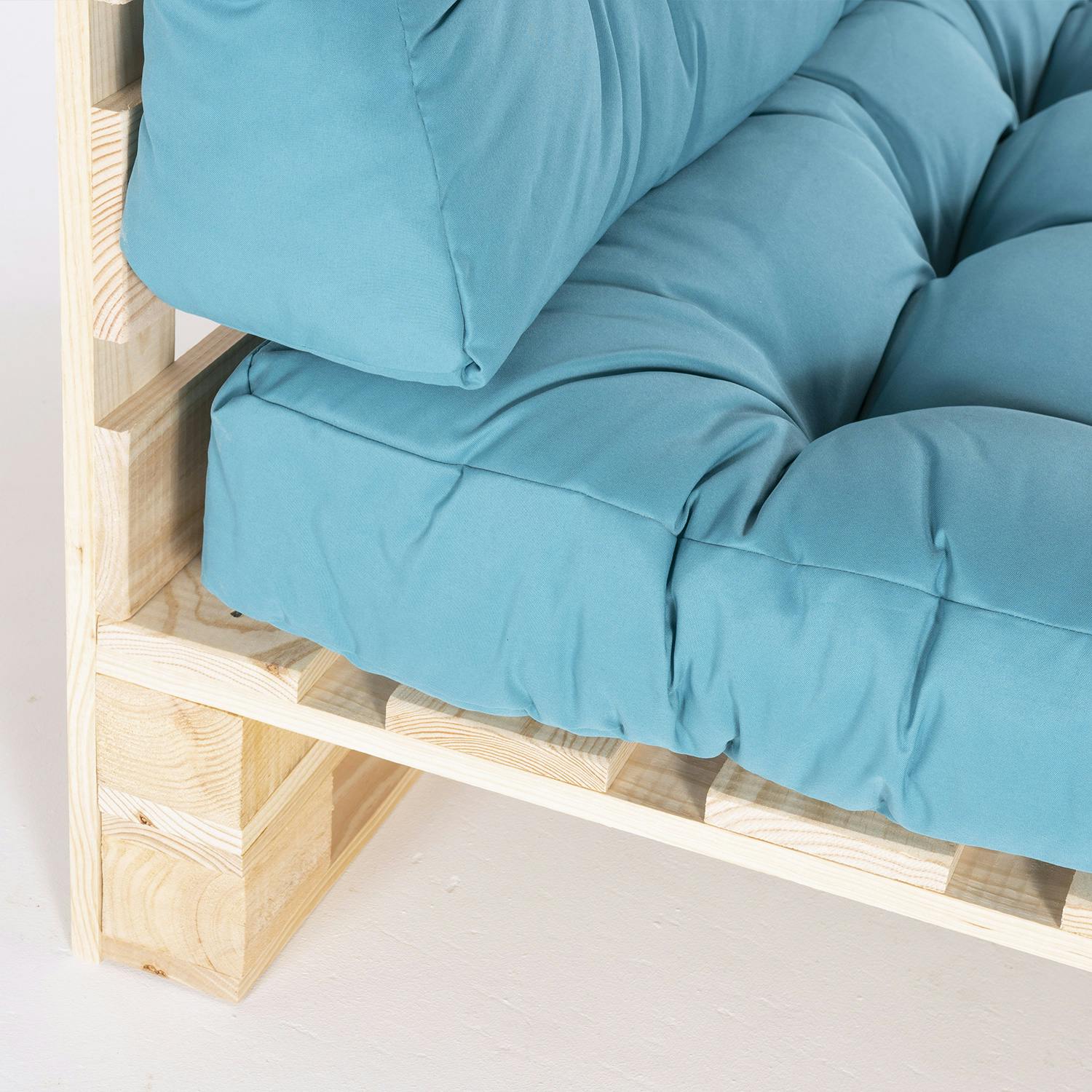 Pack 2 sofás para palets + 2 cojín de asiento 80x120x16 cm + 2 cojín  respaldo 42x120x16 cm, Color turquesa, Repelente al agua | MAKRO Marketplace