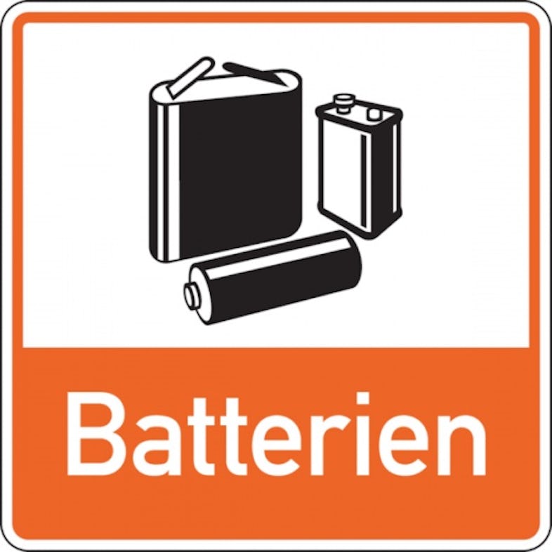 Aufkleber Abfallkennzeichen, Batterien, orange - 100 x 100 mm