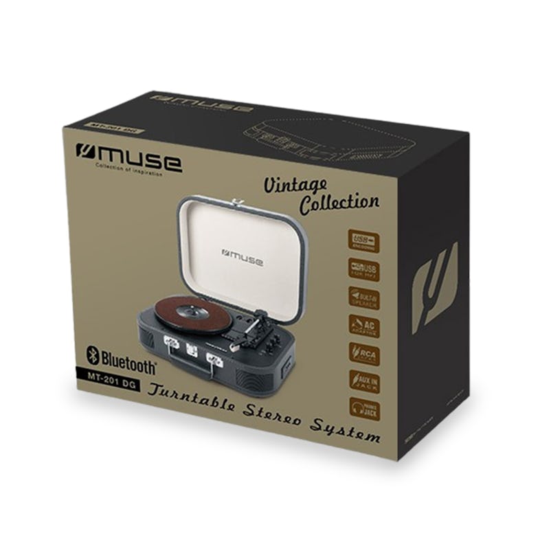 Platine vinyle stéréo Noire 33/45/78 tours avec enceintes intégrées -  USB/SD/AUX - Prise casque MT-201DG-MATCH
