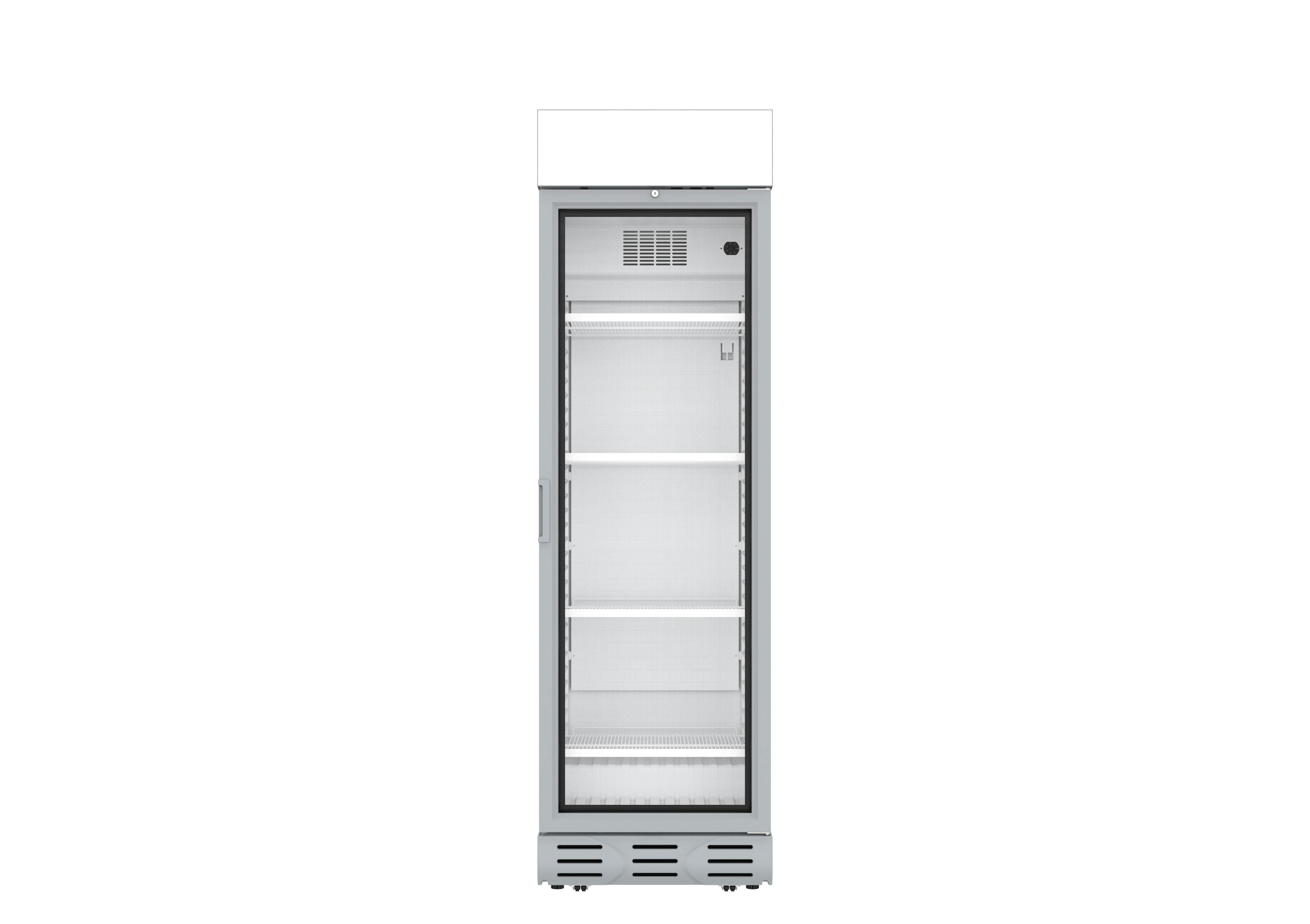 2.845 kWh/24h Getränkekühlschrank D372SC4MC WH Canopy mit Glastür Kühlschrank mit Led Beleuchtung und 4 verstellbaren Einlegeböden für Gastronomie 360 L,weiß/grau 220-240 V 
