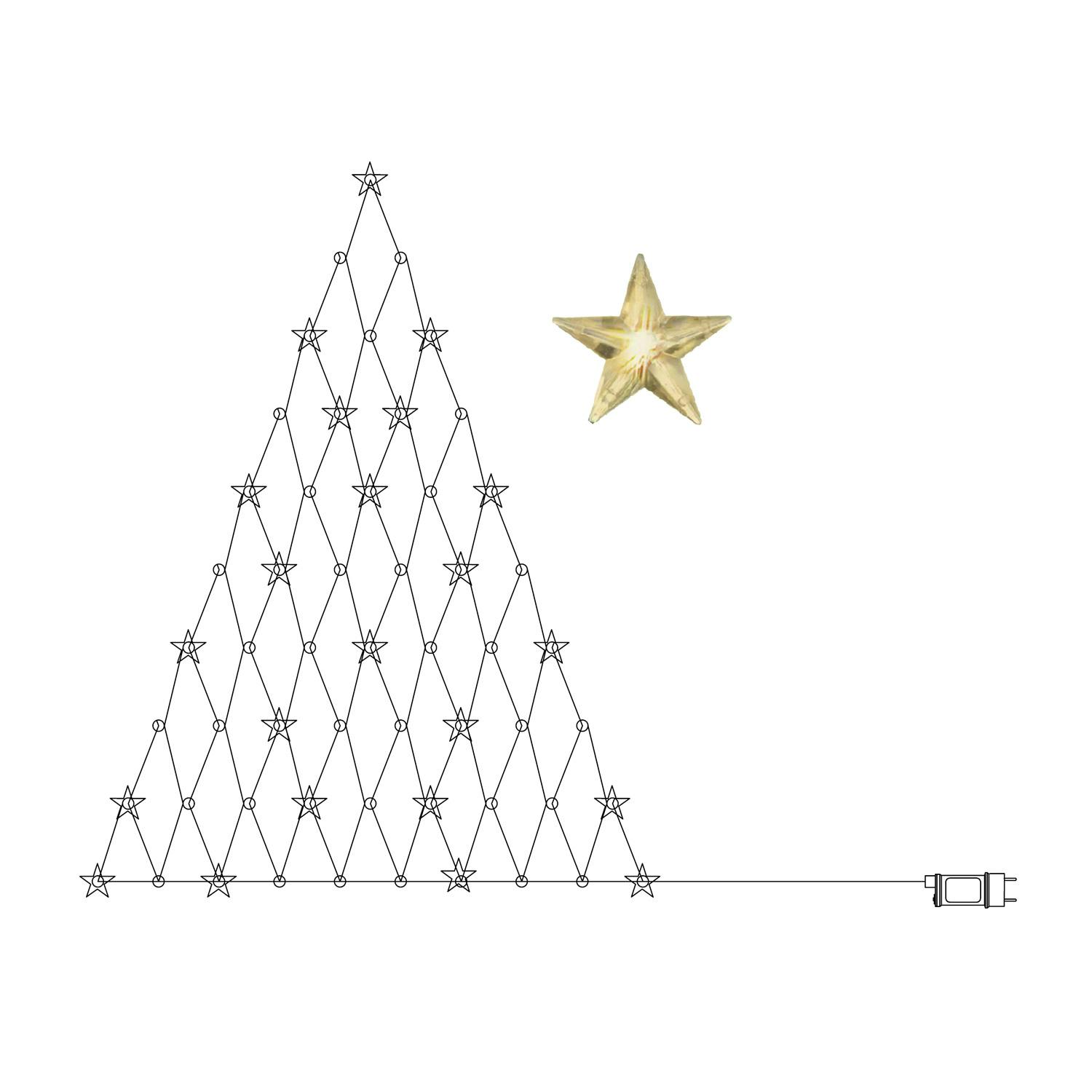 LED Lichternetz Tannenbaum mit Sternen - 120x90cm - Wanddeko - 55 warmweiße  LED - Innen - Trafo