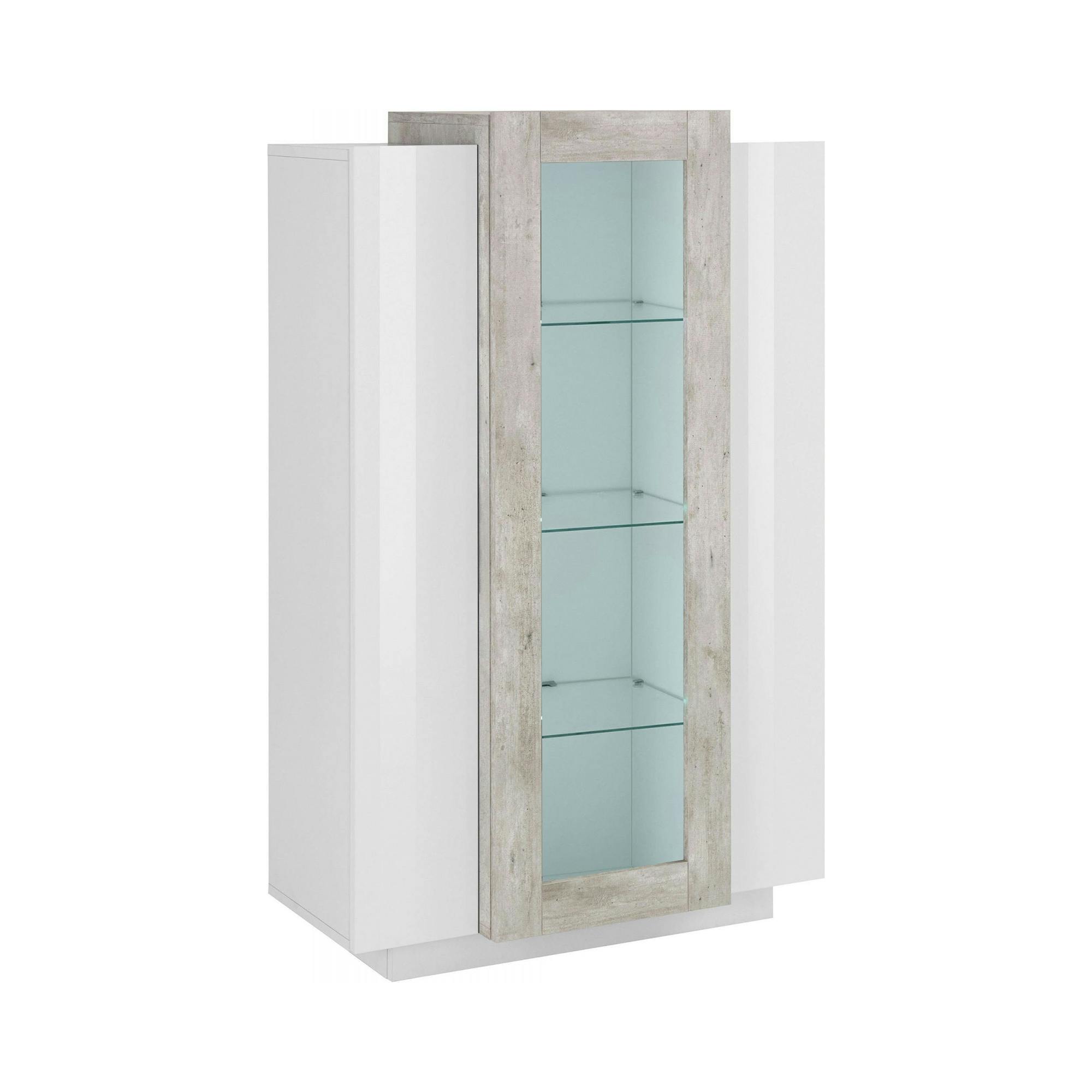 Dmora Vetrina Kevin, Credenza con tre ante, Mobile da soggiorno multiuso,  100% Made in Italy, cm 80x38h121, Bianco lucido e Cemento