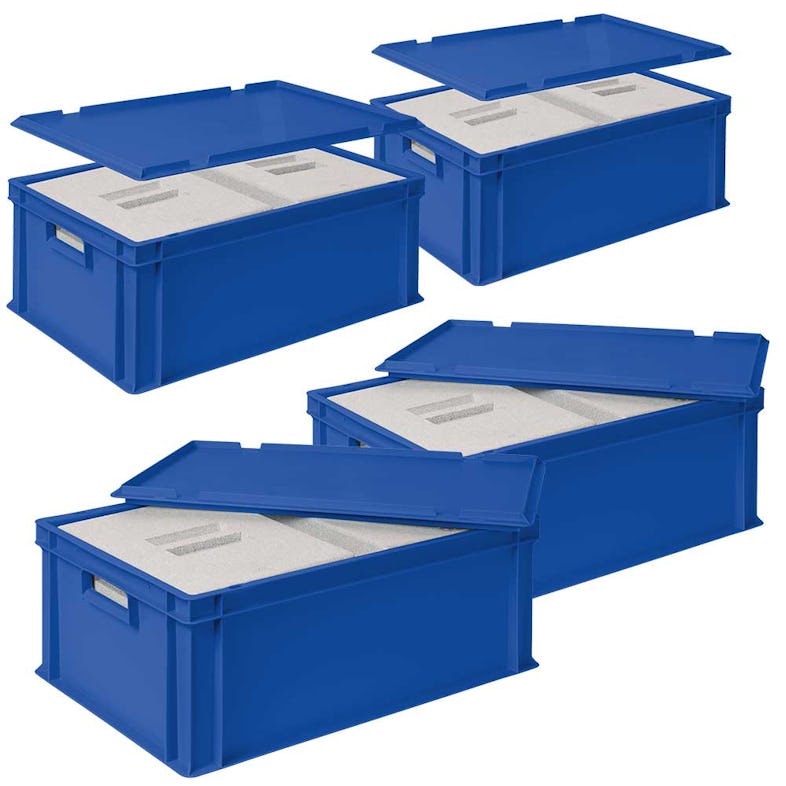 4x 2 Thermoboxen in Stapelkiste mit Deckel, LxBxH 600x400x220 mm, EPS, blau