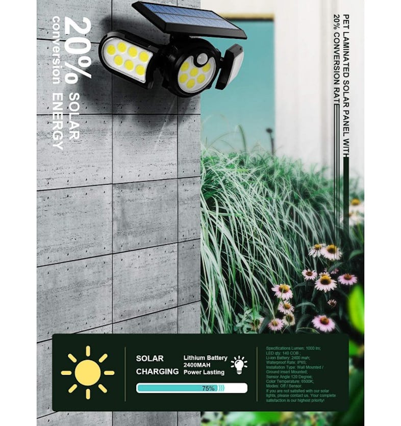 Luz Solar Exterior, Foco De 140 Led-cob Lámpara Con Sensor De Movimiento,  De Pared O Suelo 270° Impermeable Ip65 Jardín, Patio con Ofertas en  Carrefour