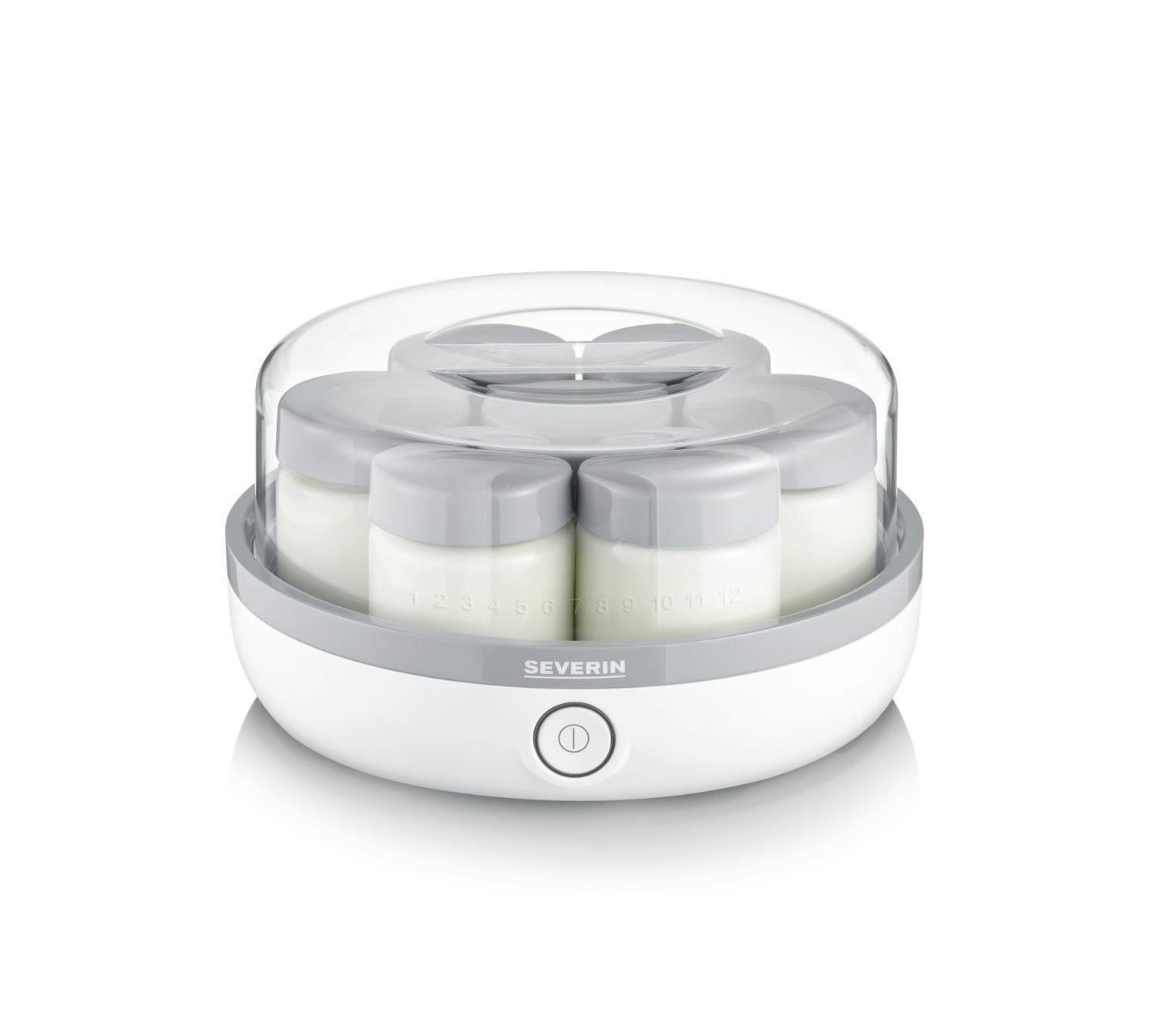 HOMCOM yogurtera 20W capacidad 1,26L con 7 tarros de cristal de 180 ml  termostato ajustable temporizador de 1-48 horas y pantalla LED 24x24x13 cm
