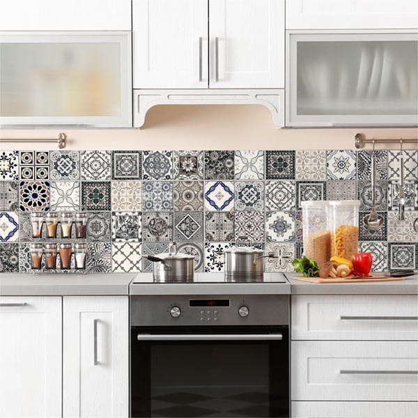 CREARREDA Paraschizzi per Cucina Adesivo da Parete Facile da Applicare  Azulejos Antichi 190x60cm, Made in Italy, Ignifugo e Resistente all'Acqua,  PVC