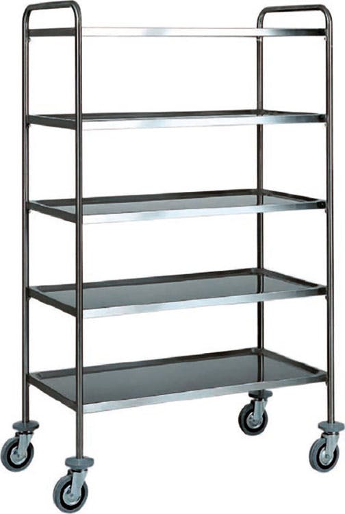 Carrello di servizio acciaio inox, Forcar CA1426, 5 ripiani stampati inox  80x50 cm, dim.cm.90x60x170h