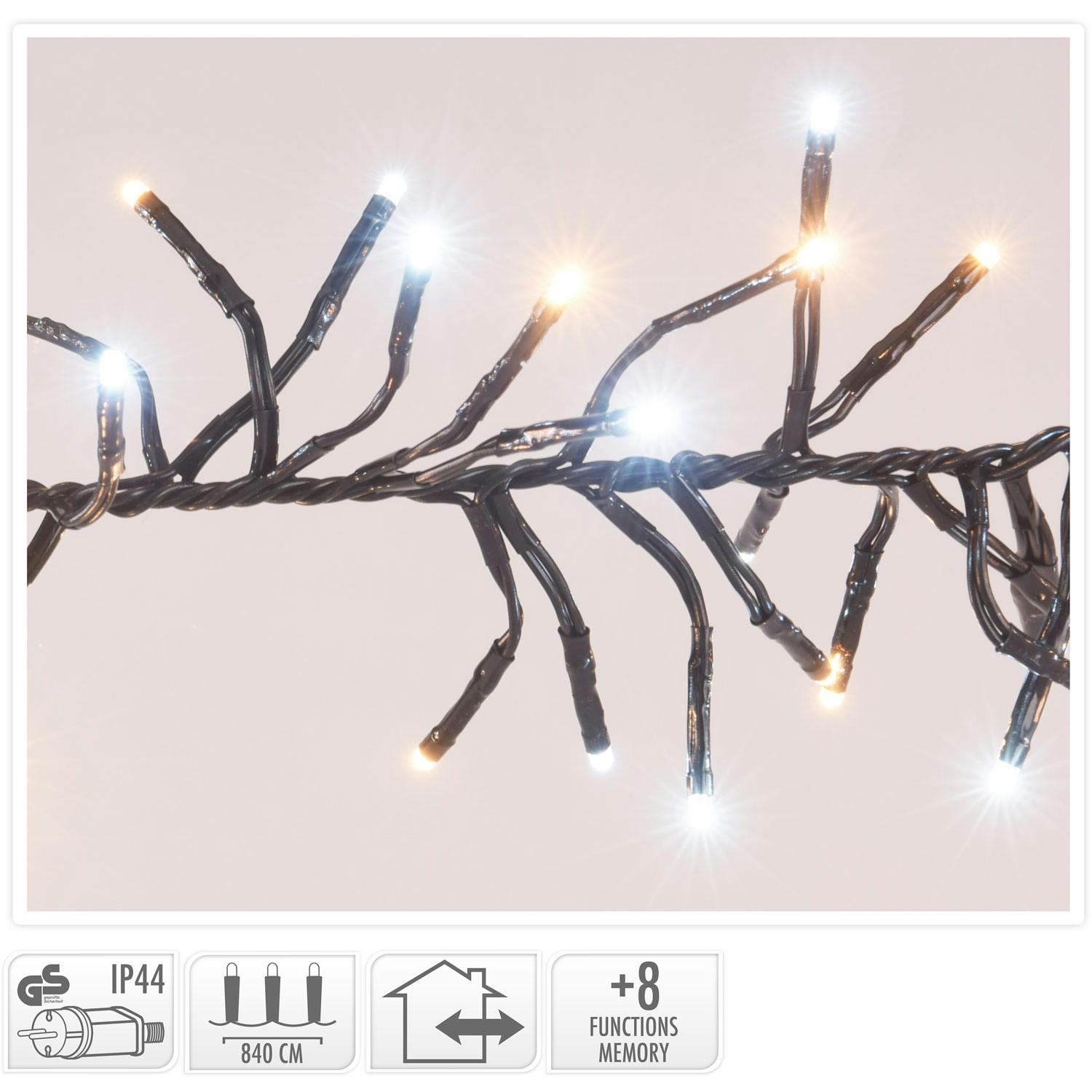 1152 LED Cluster Lichterkette 8,4m 8 Lichteffekte In & Outdoor Weiß