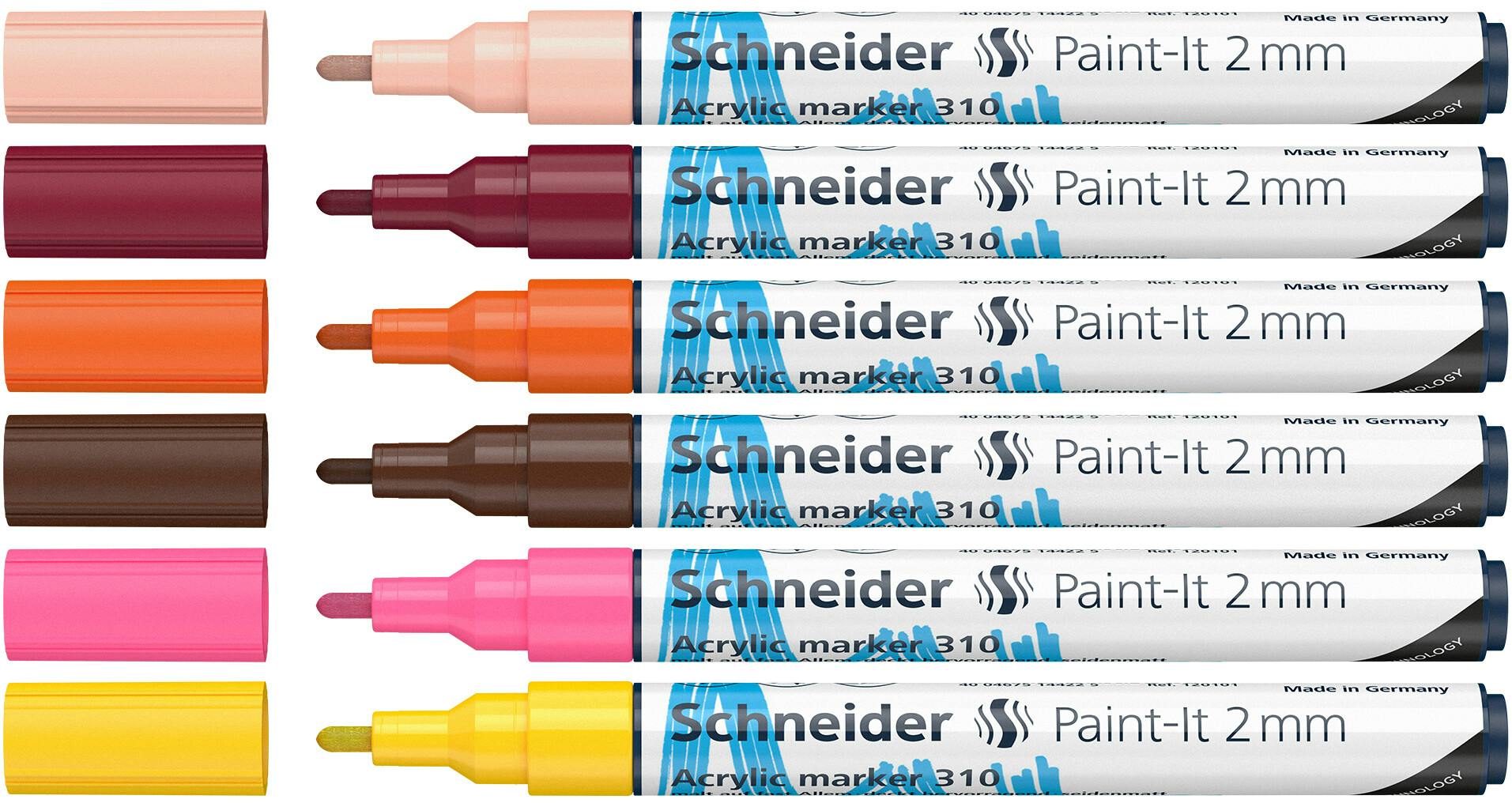 SCHNEIDER Astuccio 6x Paint IT 310 2 mm giallo, rosa, marrone, arancio,  bordeaux, albicocca