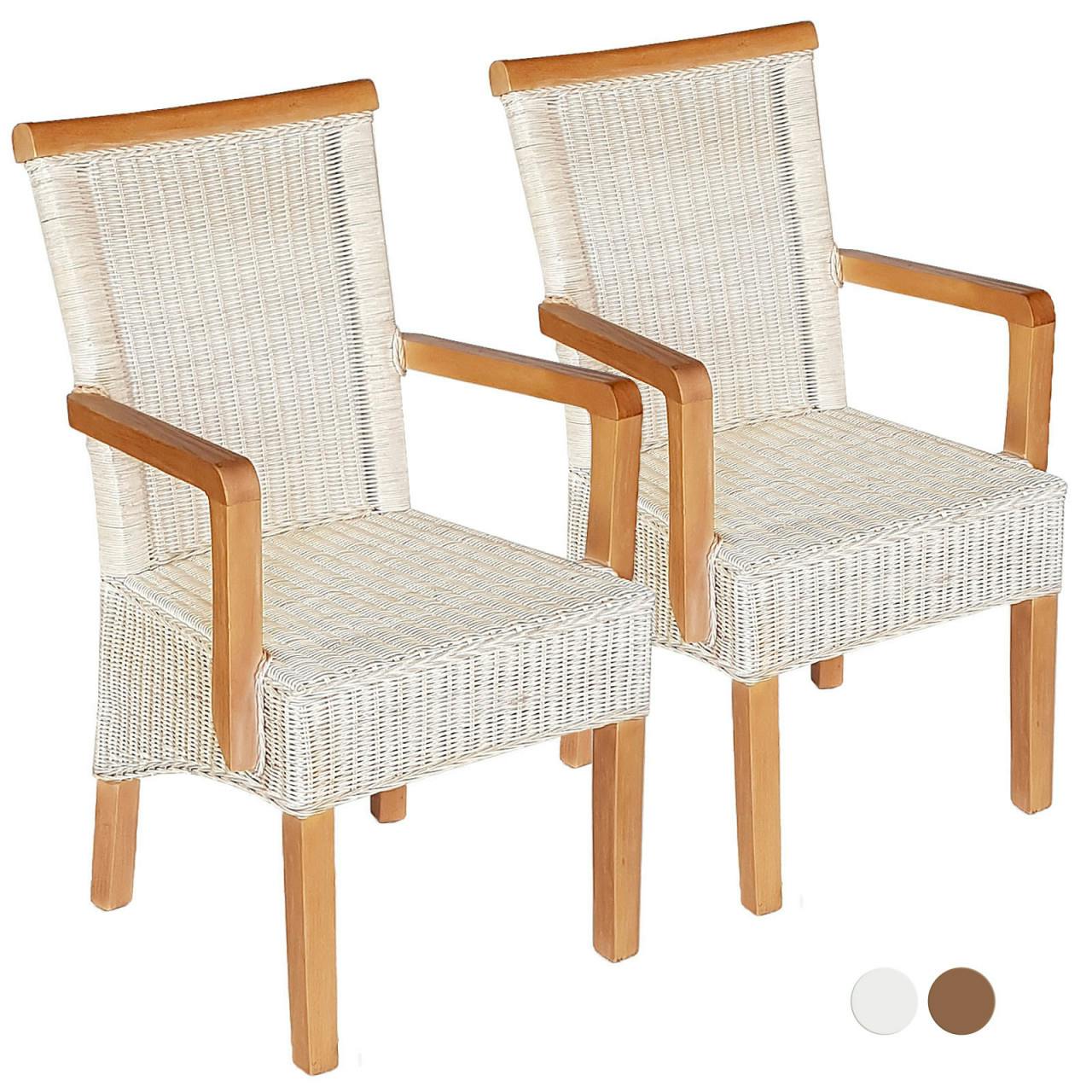 Esszimmer Stuhle Set Mit Armlehnen 2 Stuck Rattanstuhl Weiss Perth Mit Ohne Sitzkissen Leinen Weiss Oh Metro Marktplatz