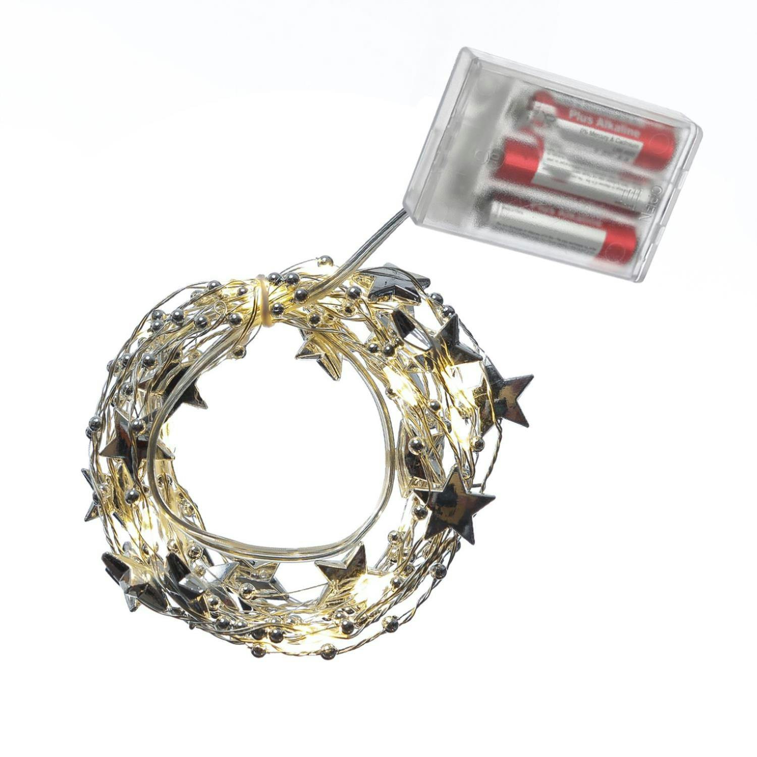 LED Lichterkette silberne Sterne 20 warmweiße LED Draht