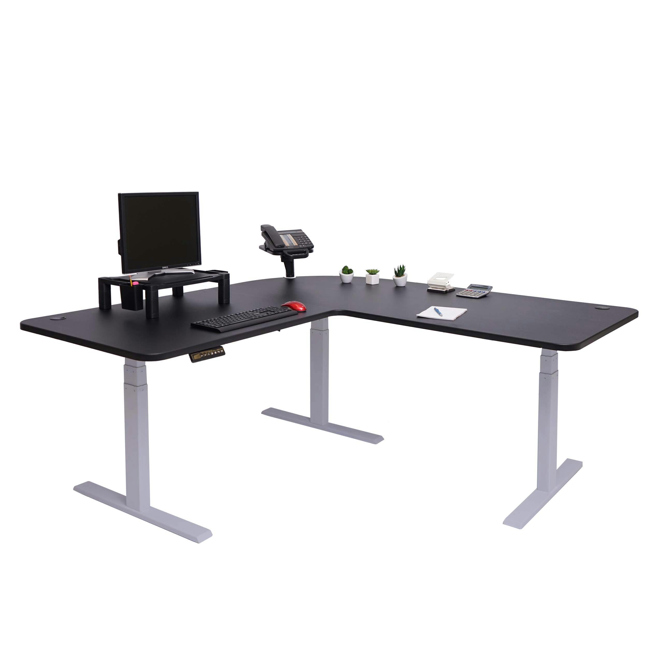 Eck-Schreibtisch HWC-D40, Computertisch, elektrisch höhenverstellbar  178x178cm 84kg ~ Kirsch-Dekor, grau