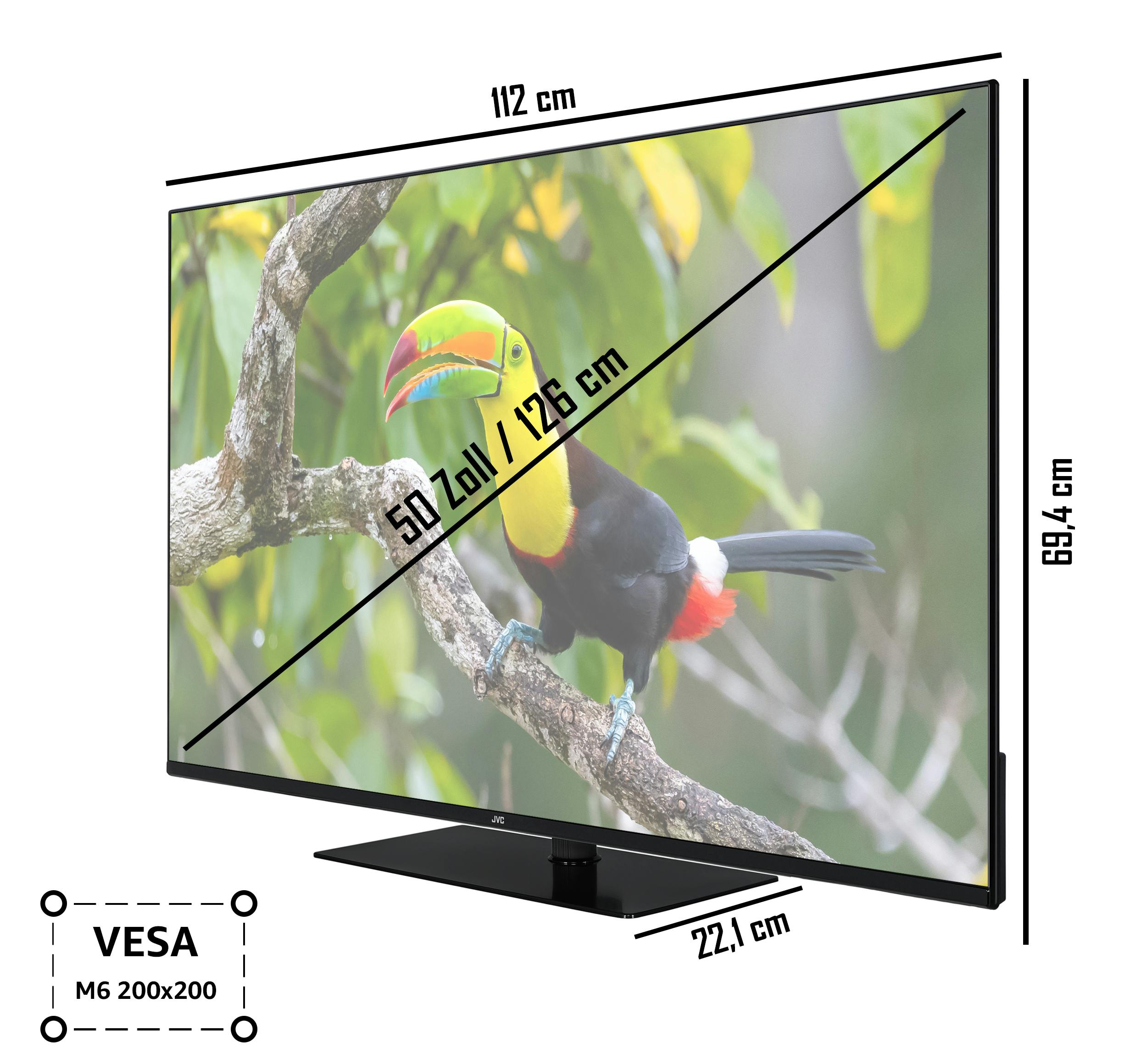JVC LT-50VU6355 50 Zoll Smart Fernseher Dolby (4K Atmos) Vision, / Ultra HDR Dolby METRO TV Marktplatz | Triple-Tuner, HD