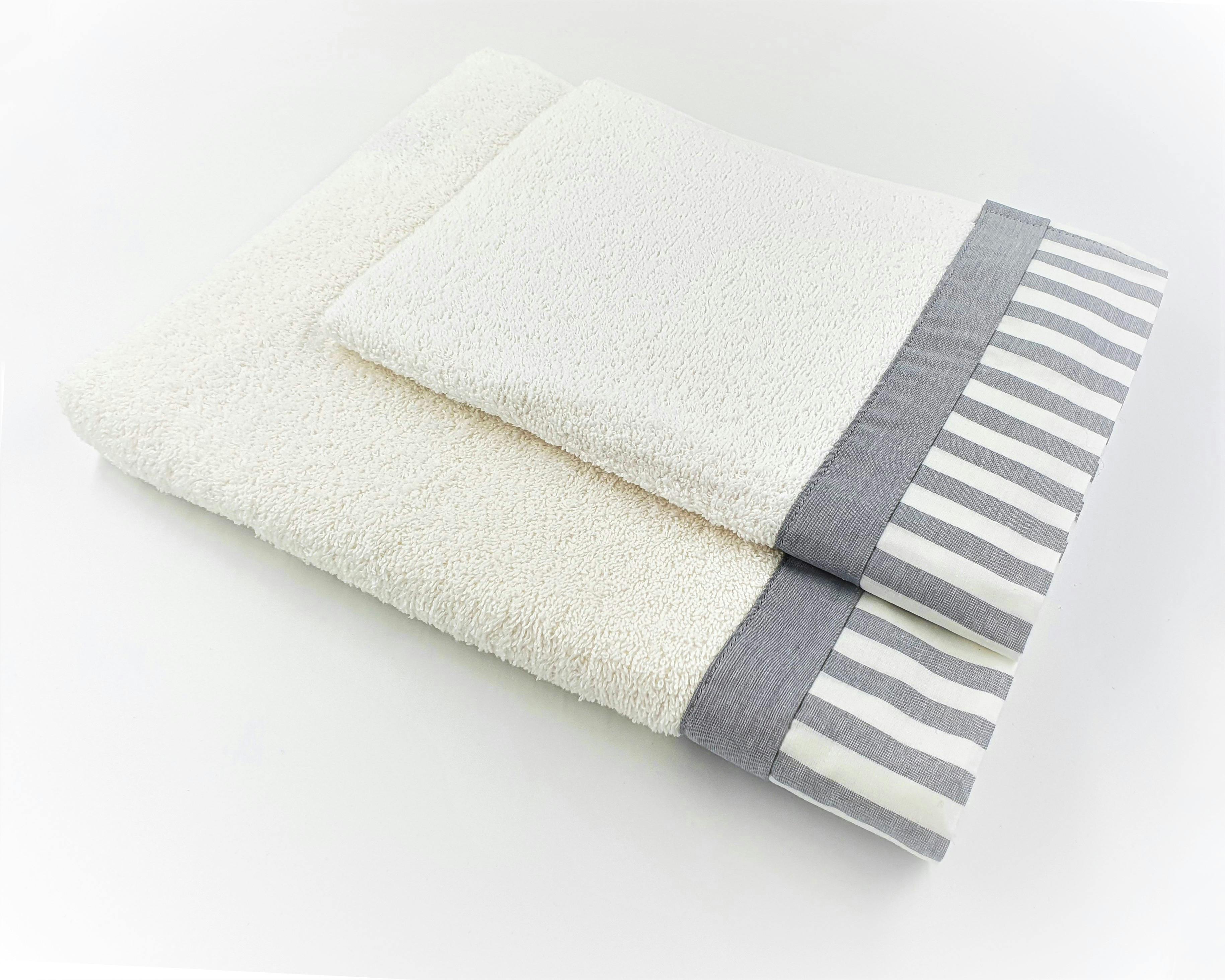 IPERSAN Set Spugna AMALFI in puro cotone 100%, 2 pezzi, Viso + Ospite,  Bianco Balza Grigia