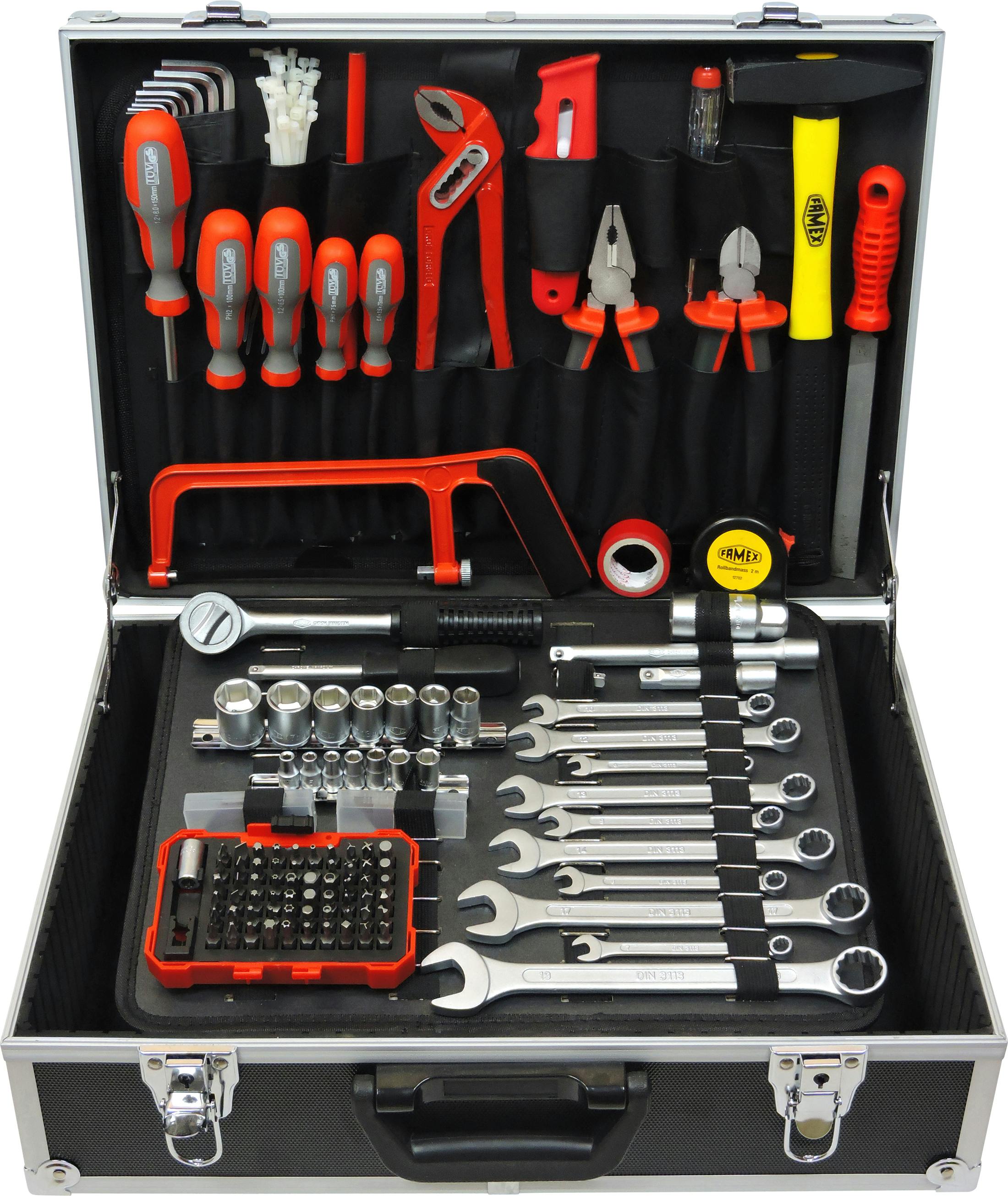 FAMEX 758-63 Alu Werkzeugkasten | 132-tlg. bestückt Werkzeug - METRO gefüllt Werkzeugkasten Marktplatz mit