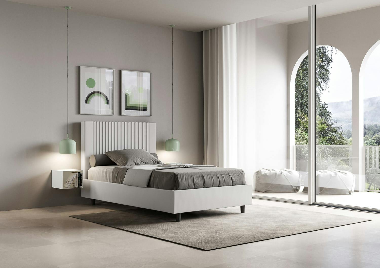 Letto senza rete imbottito 120x200 similpelle cappuccino PRIYA