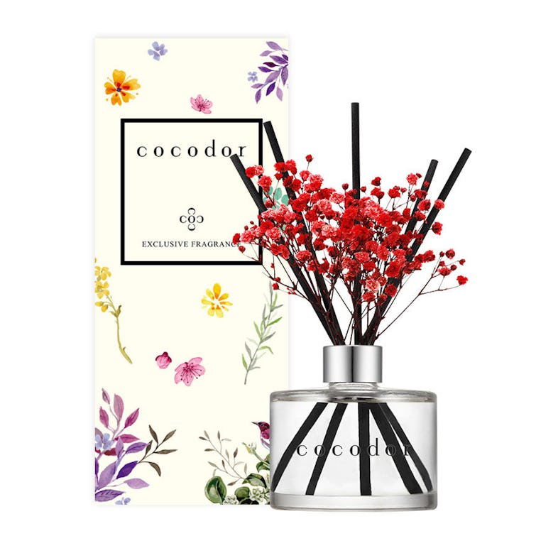 Cocodor flower diffuser 200ml(6.7oz)/Black Cherry(Red) 85*85*205mm + fiori  veri stabilizzati, 6 pezzi.