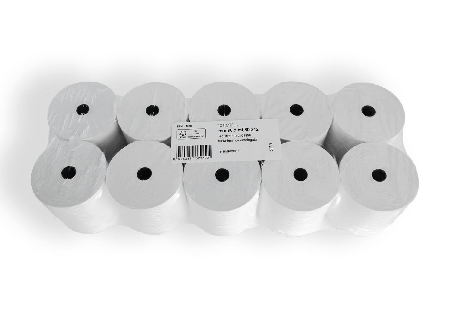 Rotoli per registratore di cassa, carta termica BPA free 55 g/mq