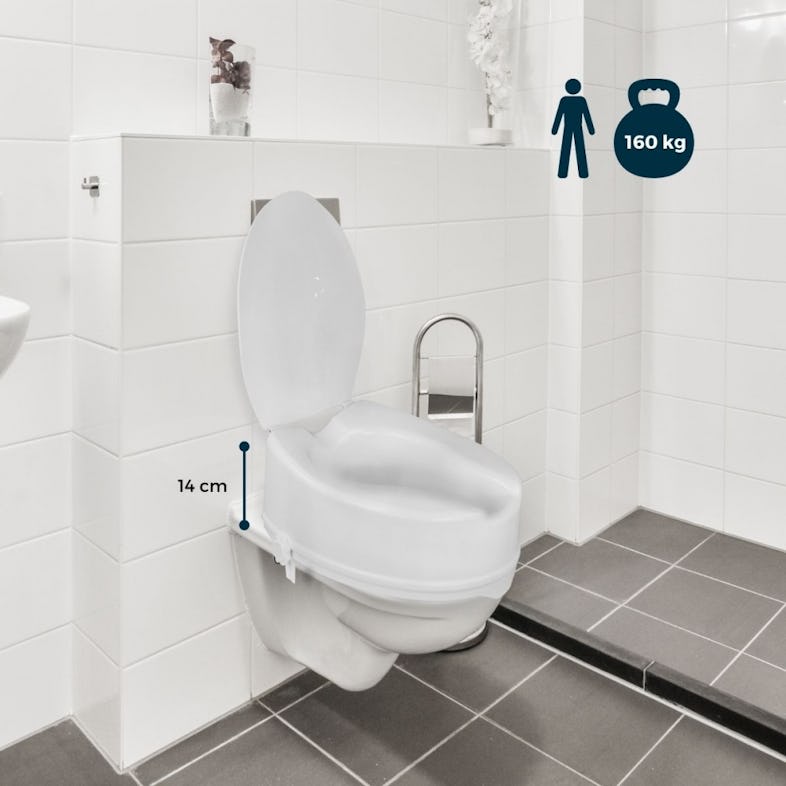 Elevador WC, Con tapa, 14 cm, Blanco, Ajustable, Titán, Hasta 160 Kg, Mobiclinic