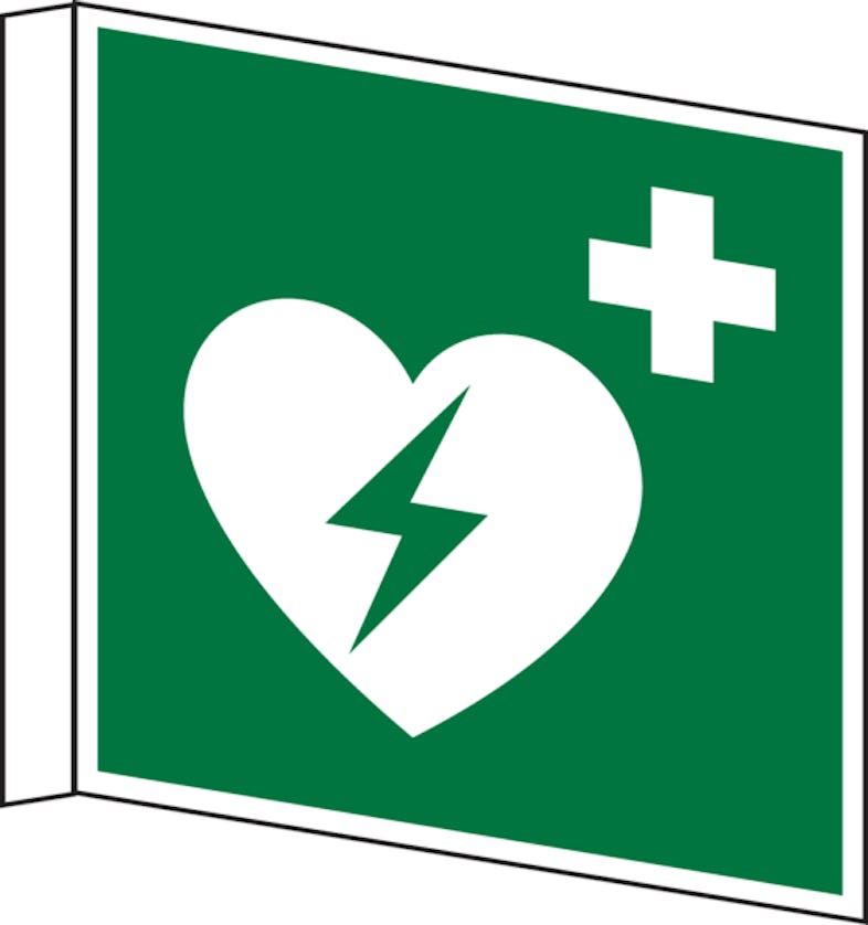 Rettungszeichen, Fahnen-/Nasenschild Defibrillator E010 - ASR A1.3