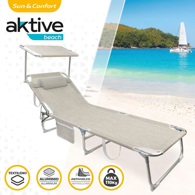 Tumbona Plegable De Aluminio 3 Posiciones Aktive Beach - Azul - Tumbona De  Playa Aktive