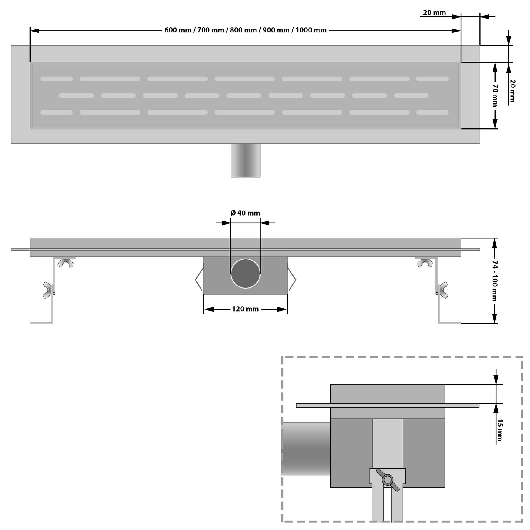 tectake canaletta di scarico per doccia in acciaio inox - 90 cm - 401274