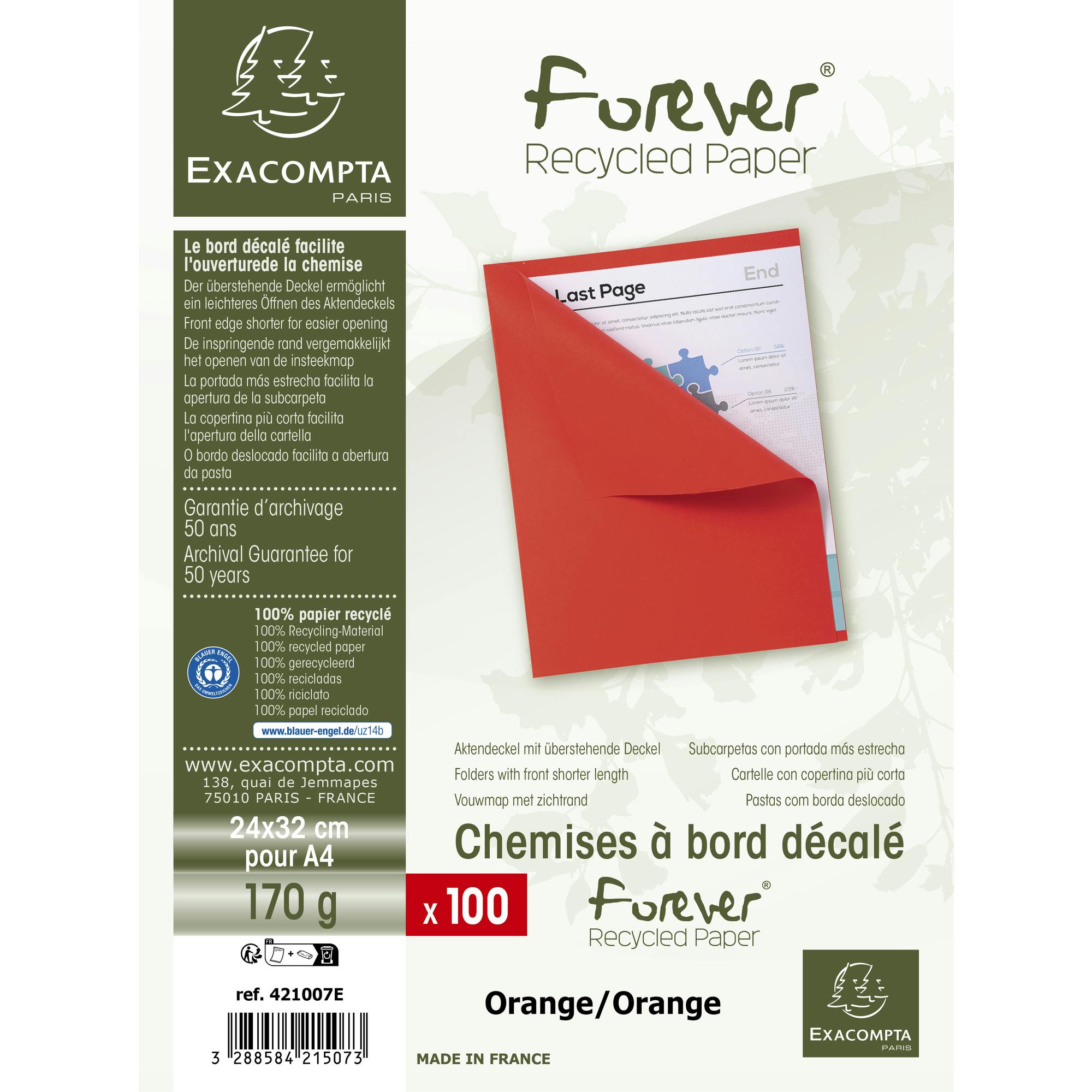 Exacompta - Paquet de 10 chemises Forever® 170 100% recyclé