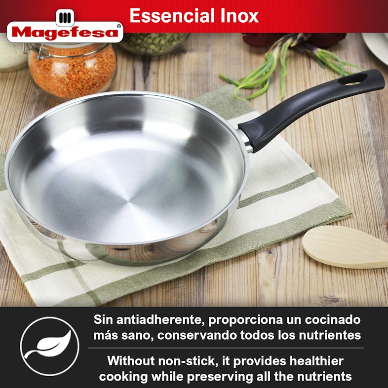 MAGEFESA ® Essencial Inox set de sartenes de 24 + 28cm de Ø, sin  recubrimiento, sin antiadherente, fabricadas en acero inoxidable, para todo  tipo de