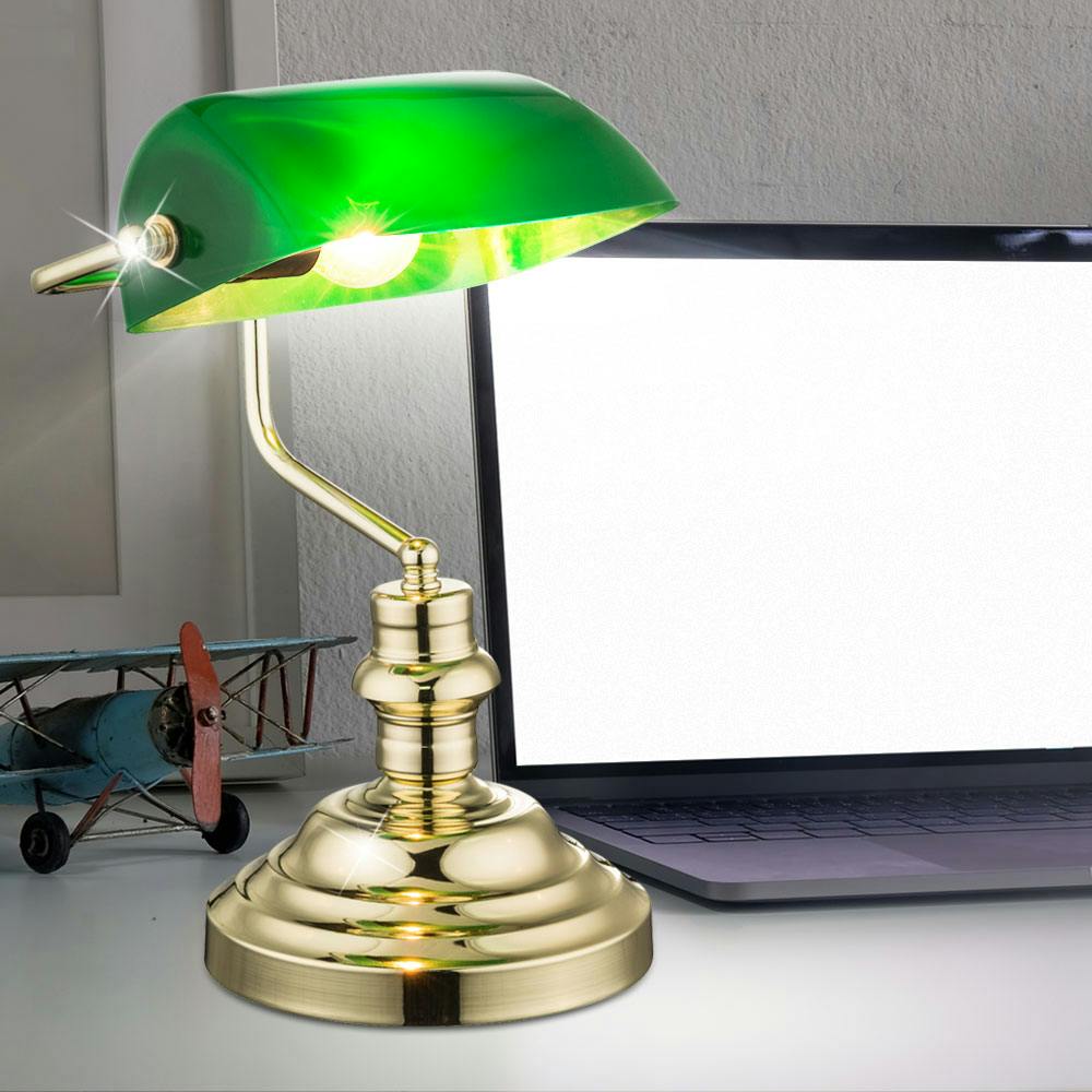 LED Banker Schreib Tisch Lese Büro Leuchte Antik Nostalgie grün Messing Lampe 