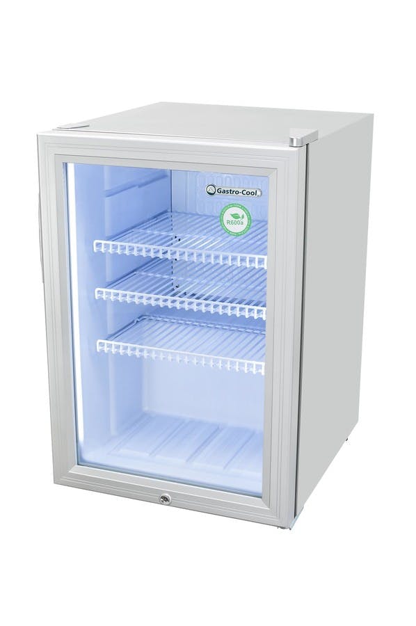 Gastro-Cool Kühlschrank mit Glastür für den Point of Sale - silber - LED  Innenbeleuchtung / 62l- GCKW65